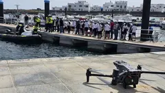 Dron empleado por Puertos Canarios en el muelle de &Oacute;rzola.