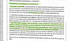 Parte de la sentencia que env&iacute;a CC a este diario en la que subraya lo que considera que evidencia la dejadez del actual alcalde de Yaiza