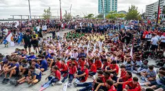 Imagen del impresionante aspecto que presentaba este mi&eacute;rcoles por la tarde el parque Islas Canarias de Arrecife con todos los equipos participantes. 