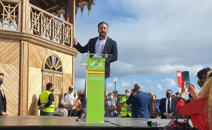 Santiago Abascal en su última visita a Lanzarote en un mitin que ofreció en Arrecife.