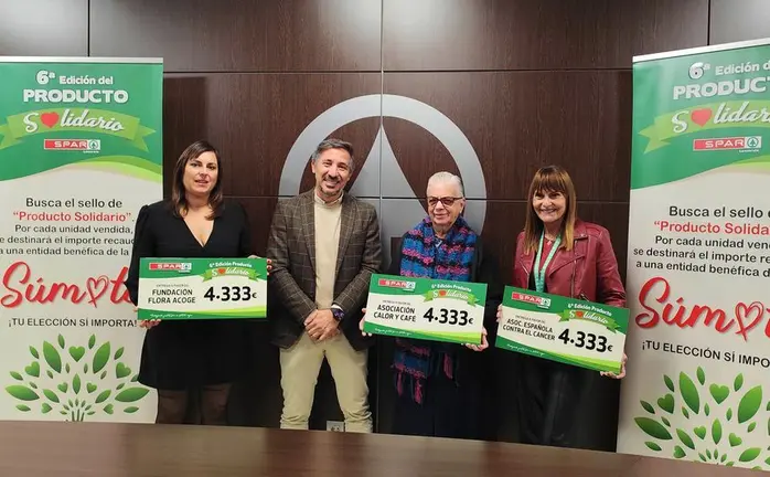 Las representantes de las tres asociaciones con el gerente de la empresa, Rub&eacute;n Gonz&aacute;lez.