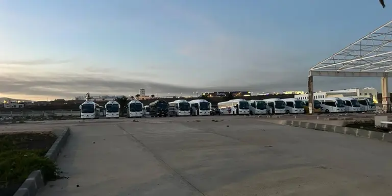 Guaguas que se consiguieron salvar de la empresa Lanzarote Bus en la zona de Agramar.