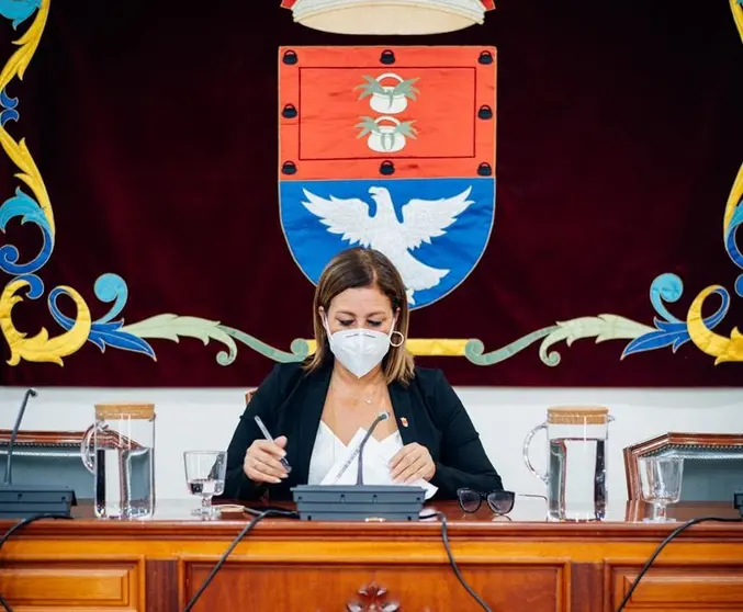 Astrid Pérez,alcaldesa de Arrecife, en el salón de plenos del Ayuntamiento