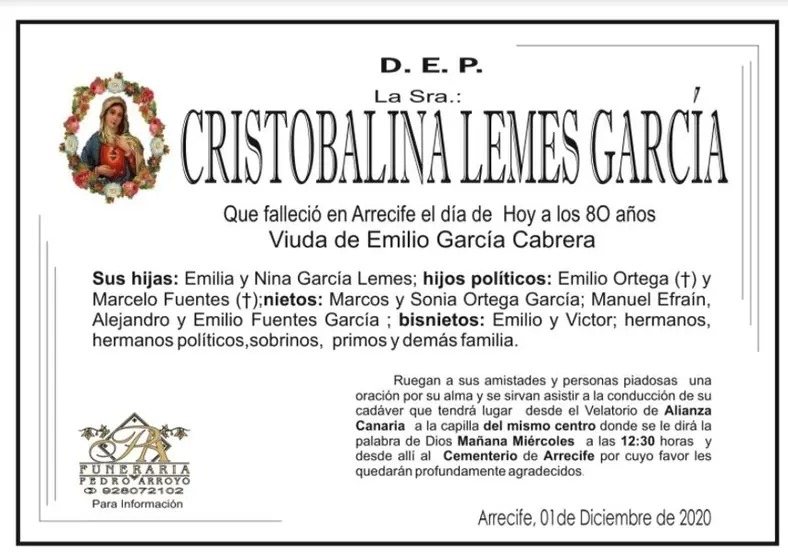 D.E.P. Cristobalina Lemes García