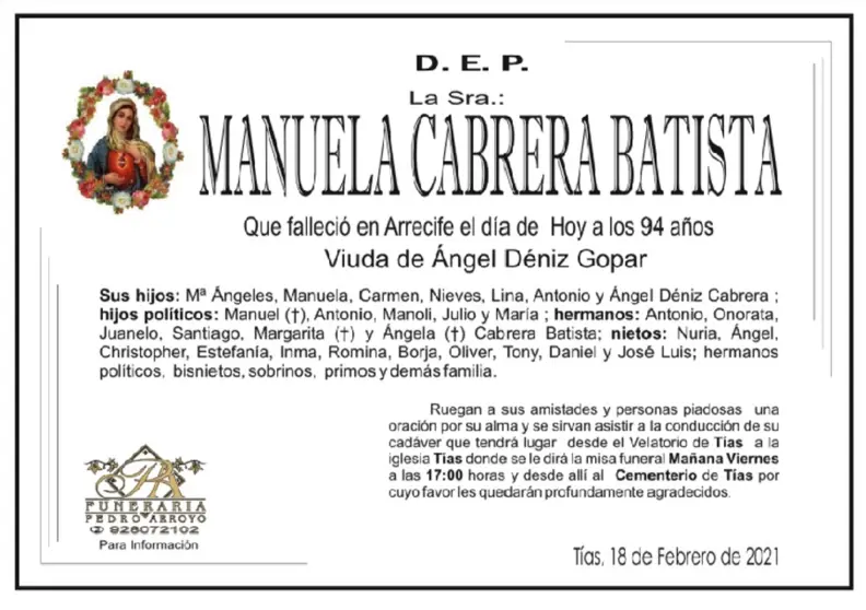 D.E.P. Manuela Cabrera Batista