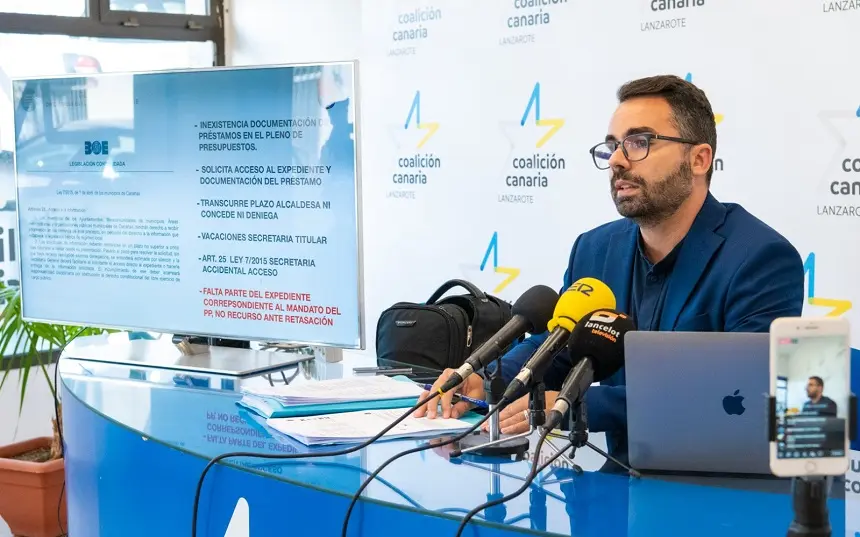 Imagen de la rueda de prensa de Echedey Eugenio este miércoles por la mañana en Arrecife.