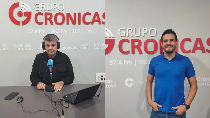 Domingo Figueroa y Moisés Clavijo en los estudios de Crónicas Radio-COPE Lanzarote