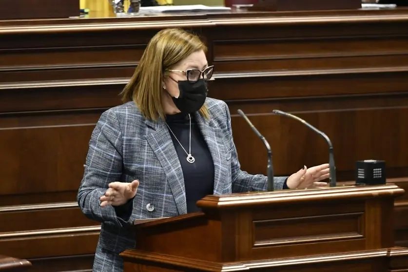 Astrid Pérez en el Parlamento de Canarias.