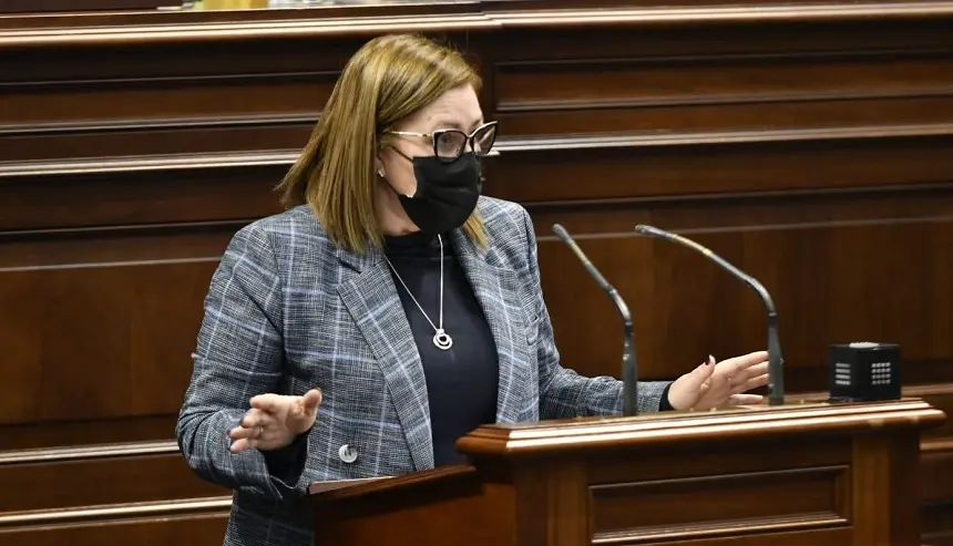 Astrid Pérez durante su intervención en el Parlamento autonómico.