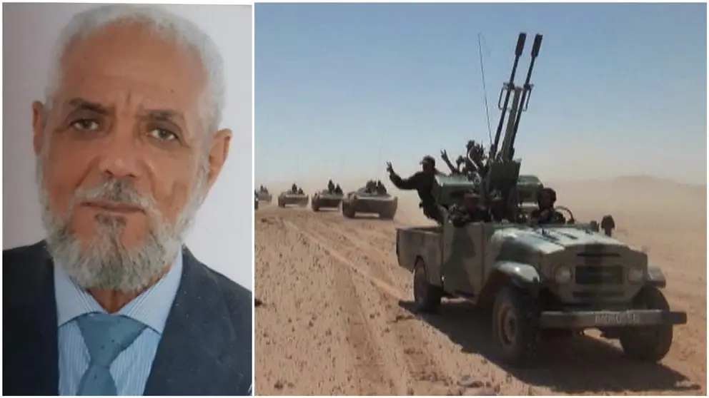 El delegado del Frente Polisario en Canarias, Hamdi Mansour junto a imágenes del ejército saharaui.
