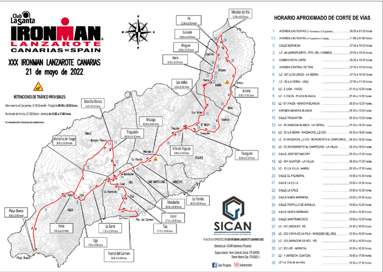 Planos de las principales carreteras, avenidas y calles afectadas por el desarrollo del tramo ciclista del IRON MAN...