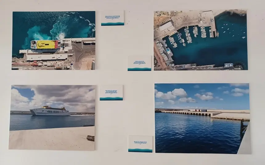 Imagen de algunas de las fotografías que componen la exposición fotográfica del puerto de Playa Blanca.