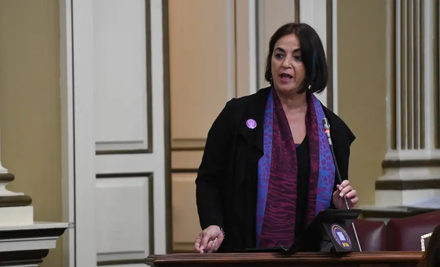 María del Río en el Parlamento de Canarias.