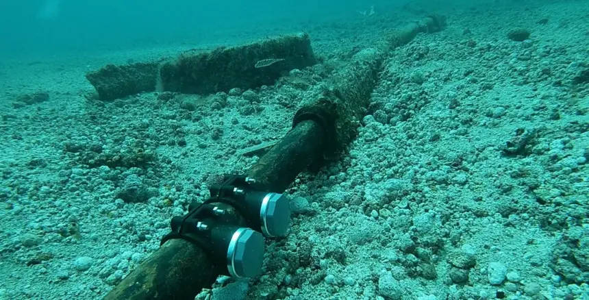 Imagen de la tubería de La Graciosa reparada.