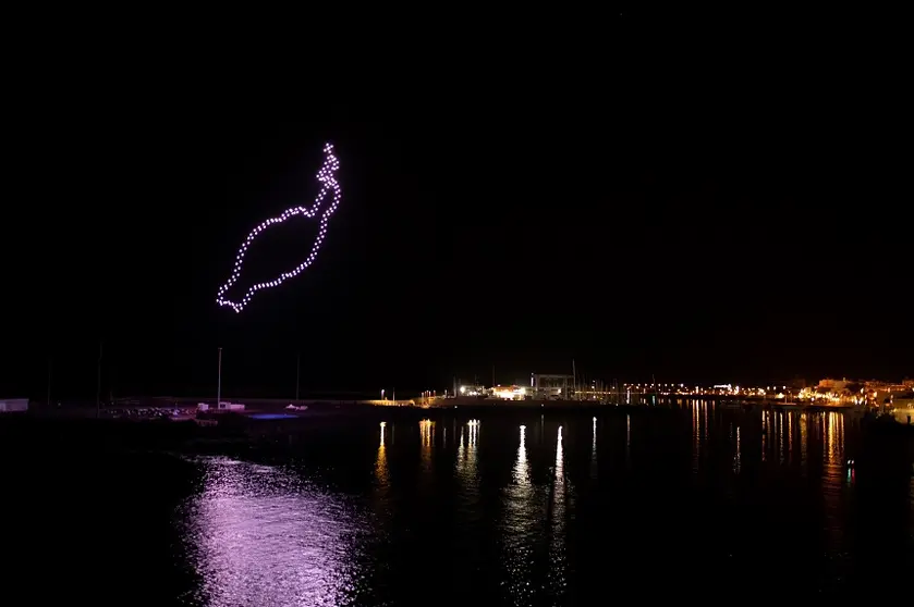 Imagen de los drones durante la exhibición.