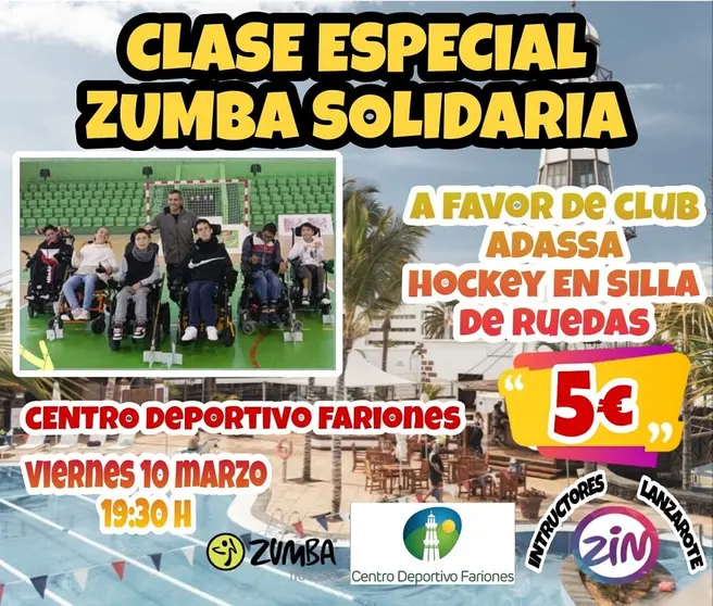 Cartel de la clase especial de zumba solidaria del club Adassa.