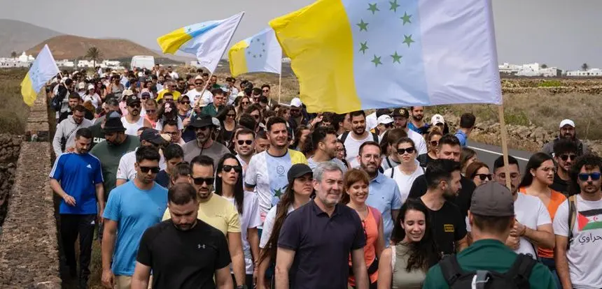 Fernando Clavijo este domingo al frente del grupo que se concentró en Tinajo
