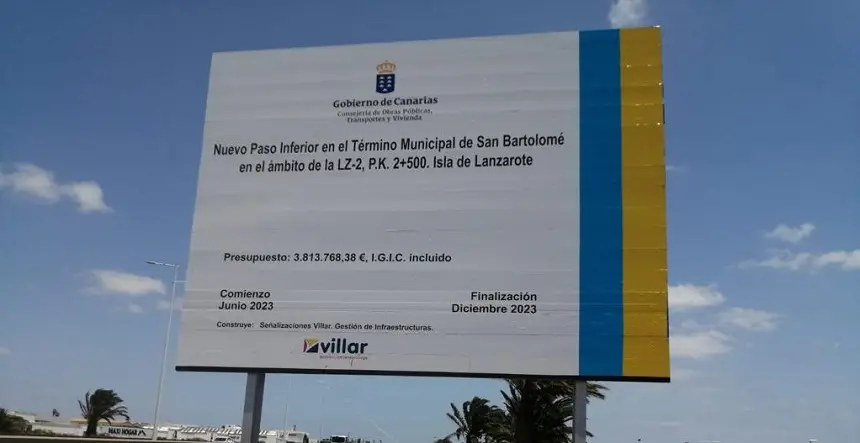 Cartel obras tunel playa honda