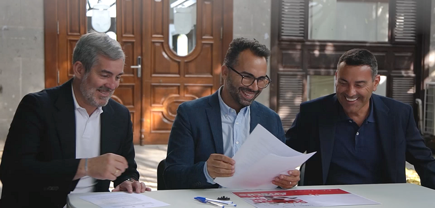 Echedey Eugenio. Oswaldo Betancort y Fernando Clavijo en la firma del compromiso por Arrecife.