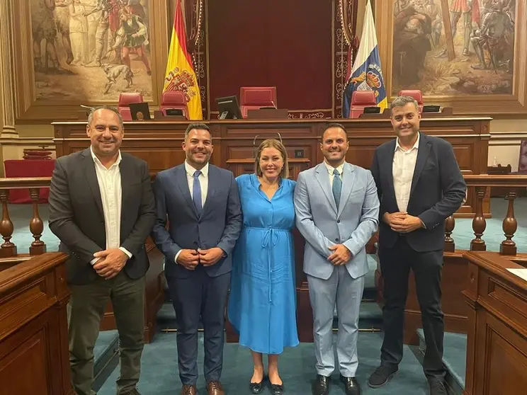 Astrid Pérez, arropada en la sesión parlamentaria por Jacobo Medina, Francisco Aparicio, Juan Monzón y Yonathan de León.