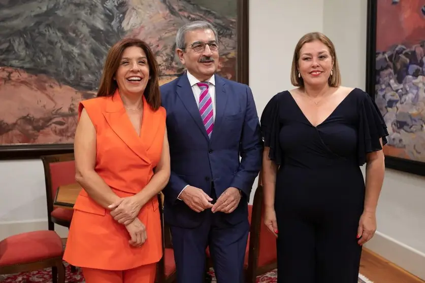 El presidente de Nueva Canarias-Bloque Canarista (NC-BC), Román Rodríguez, la presidenta del grupo parlamentario, Carmen Hernández, y la presidenta del Parlamento, Astrid Pérez.