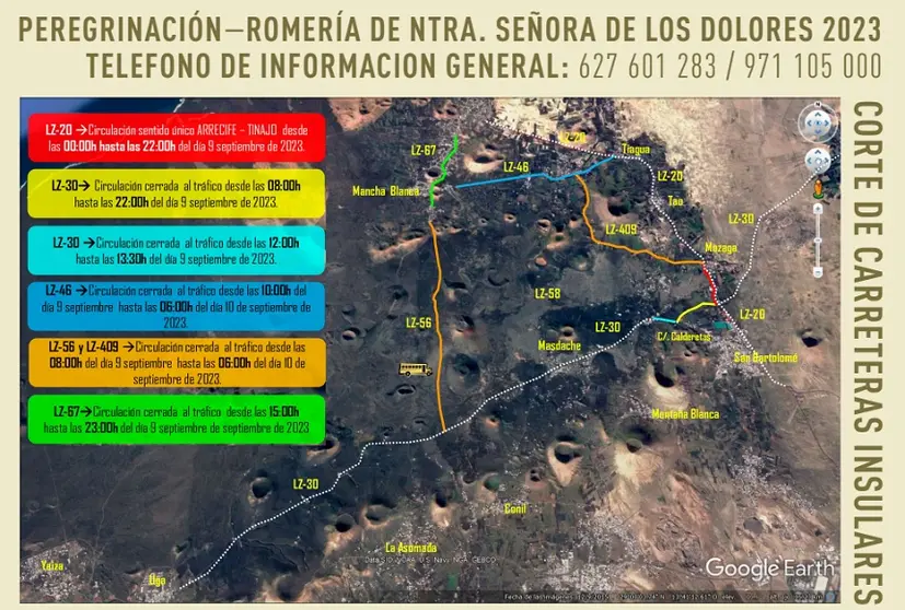 Imagen de los cortes de carreteras programados por el Cabildo. 