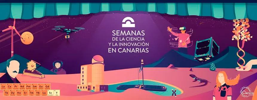 Cartel de la 19 edición de las Semanas de la Ciencia y la Innovación en Canarias.