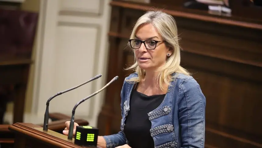 Esther Monzón durante su intervención en el Parlamento de Canarias
