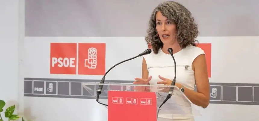 Ariagona González este jueves en la rueda de prensa en la sede del PSOE