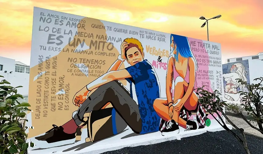 murales de la plaza El Pavón con mensajes contra la violencia de género
