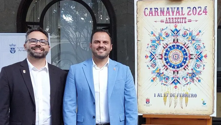 El alcalde de Arrecife y el concejal de Fiestas en la presentación del cartel.