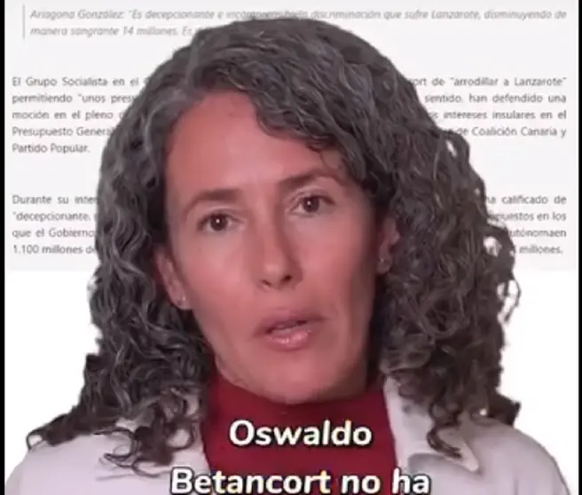 Imagen de uno de los habituales vídeos del PSOE, en este caso de Ariagona González atacando al presidente del Cabildo. 