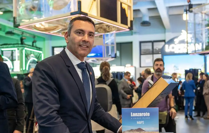 El presidente del Cabildo de Lanzarote, Oswaldo Betancort, en la ITB.