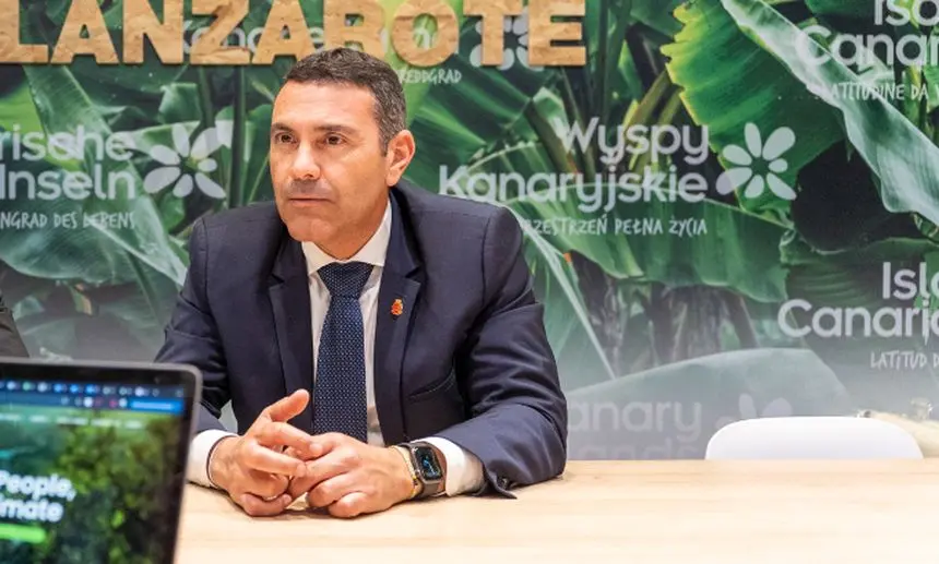 El presidente del Cabildo de Lanzarote, Oswaldo Betancort, en la ITB.