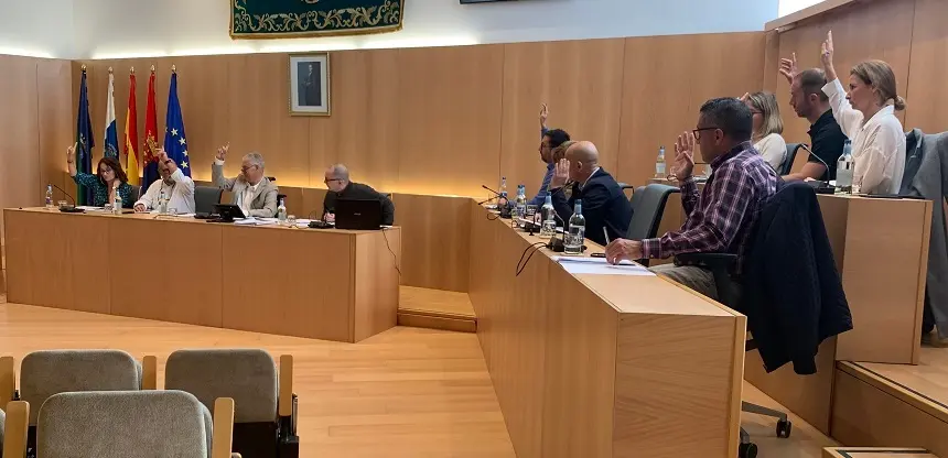 Grupo de gobierno durante la votación en el pleno de Tías.