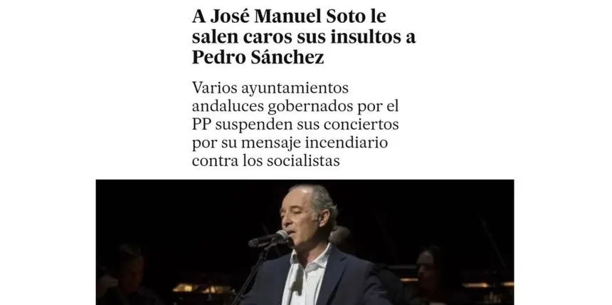Recorte de prensa que utiliza el PSOE para justificar su ataque al cantante andaluz