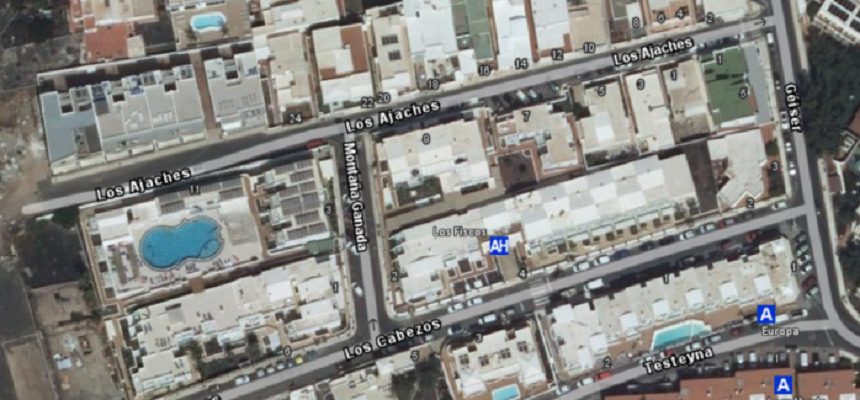 Imagen del plano aéreo en el que se encuentra la calle Montaña Granada de Puerto del Carmen.
