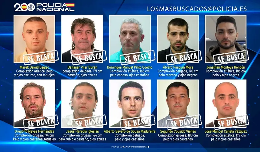 Imagen de los 10 fugitivos buscados.