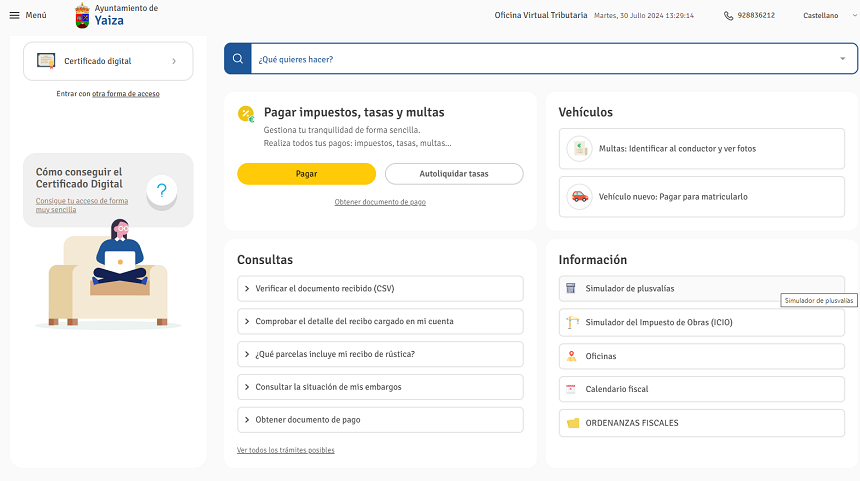 Pantallazo web de tributos Yaiza