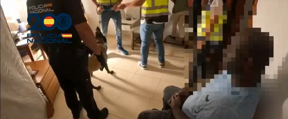 Policía Nacional durante el registro en el domicilio de uno de los detenidos.