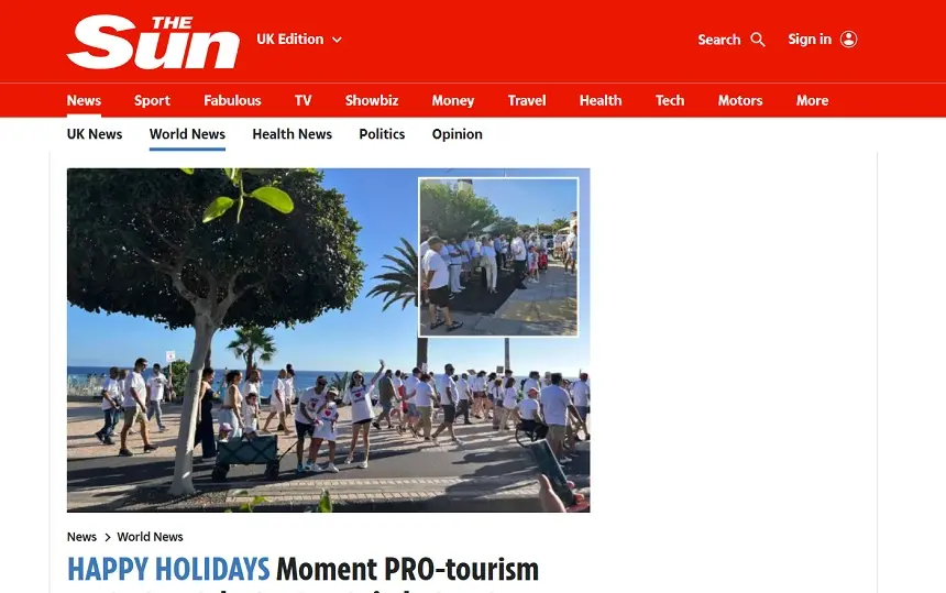 Noticia del medio The Sun sobre la manifestación.