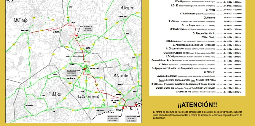 Imagen de los cortes establecidos para la bajada. 