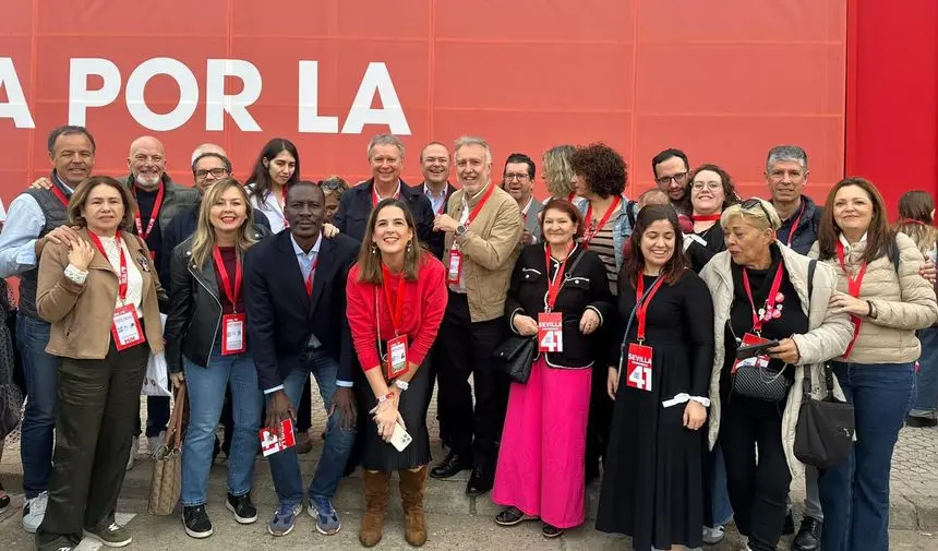 Parte de la expedición de los socialistas canarios este fin de semana en Sevilla
