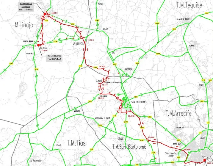 Imagen de los tramos que pretende cortar el Cabildo para la subida de la Virgen