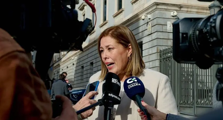 Astrid Pérez a la entrada del Parlamento de Canarias