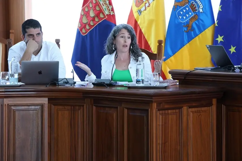 Ariagona González en el pleno del Cabildo de Lanzarote.