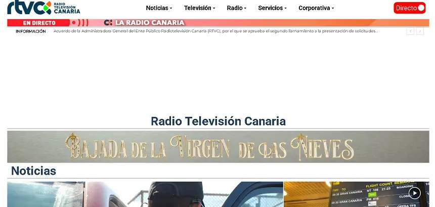 Imagen de la página oficial de la Radiotelevisión Canaria en internet. 