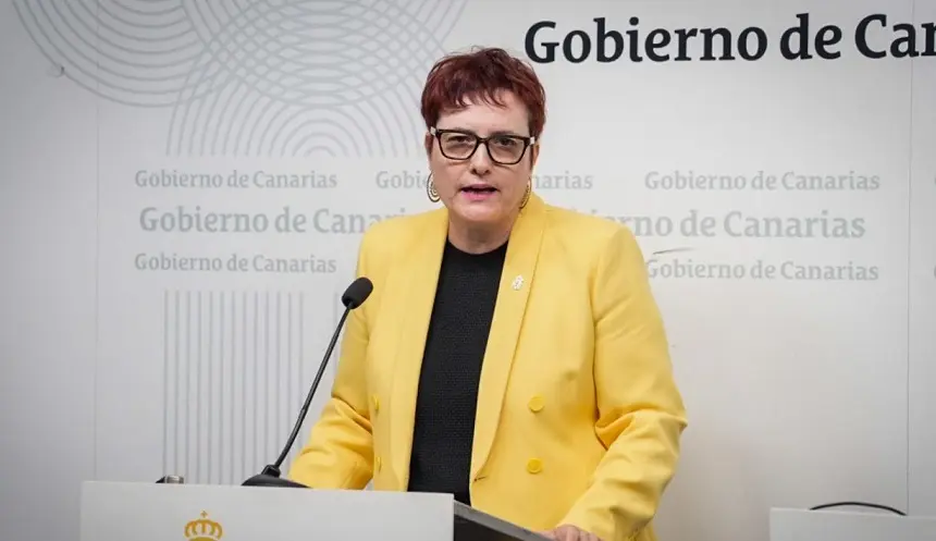 Imagen de Candelaria Delgado en una intervención en la sede del Gobierno de Canarias.
