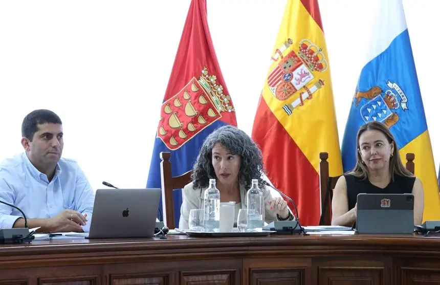Ariagona González, María Dolores Corujo y Benjamin Perdomo en el pleno del Cabildo.