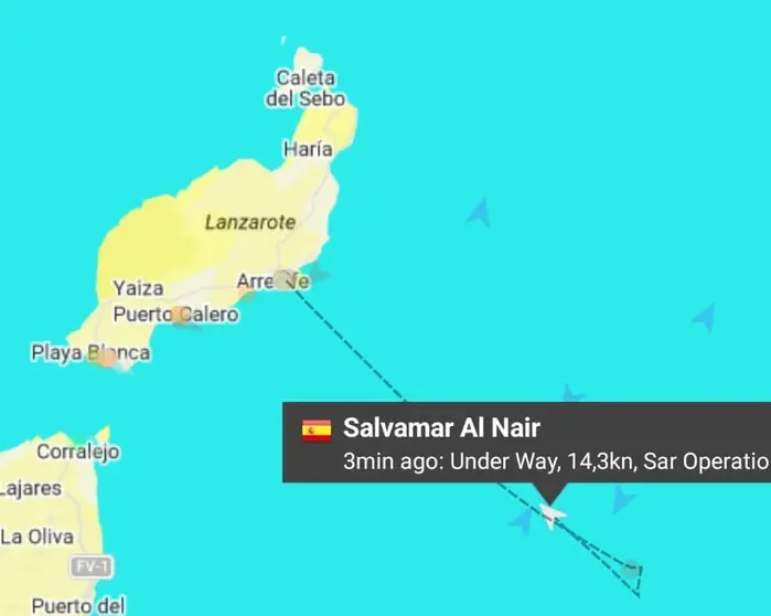 Imagen del gr&aacute;fico de la distancia que recorri&oacute; Salvamento Mar&iacute;timo para rescatar la embarcaci&oacute;n.